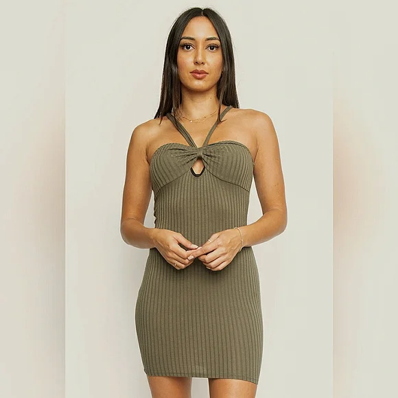 olive green halter neck dress Roselani | Olive Halter-Neck Maxi Dress With Open-Back main image 0